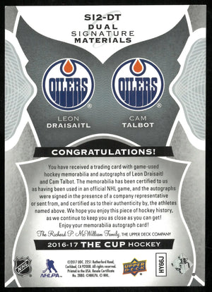 2016-17 Upper Deck The Cup Dual Signature Materials Patch Auto Draisaitl Talbot /35 
