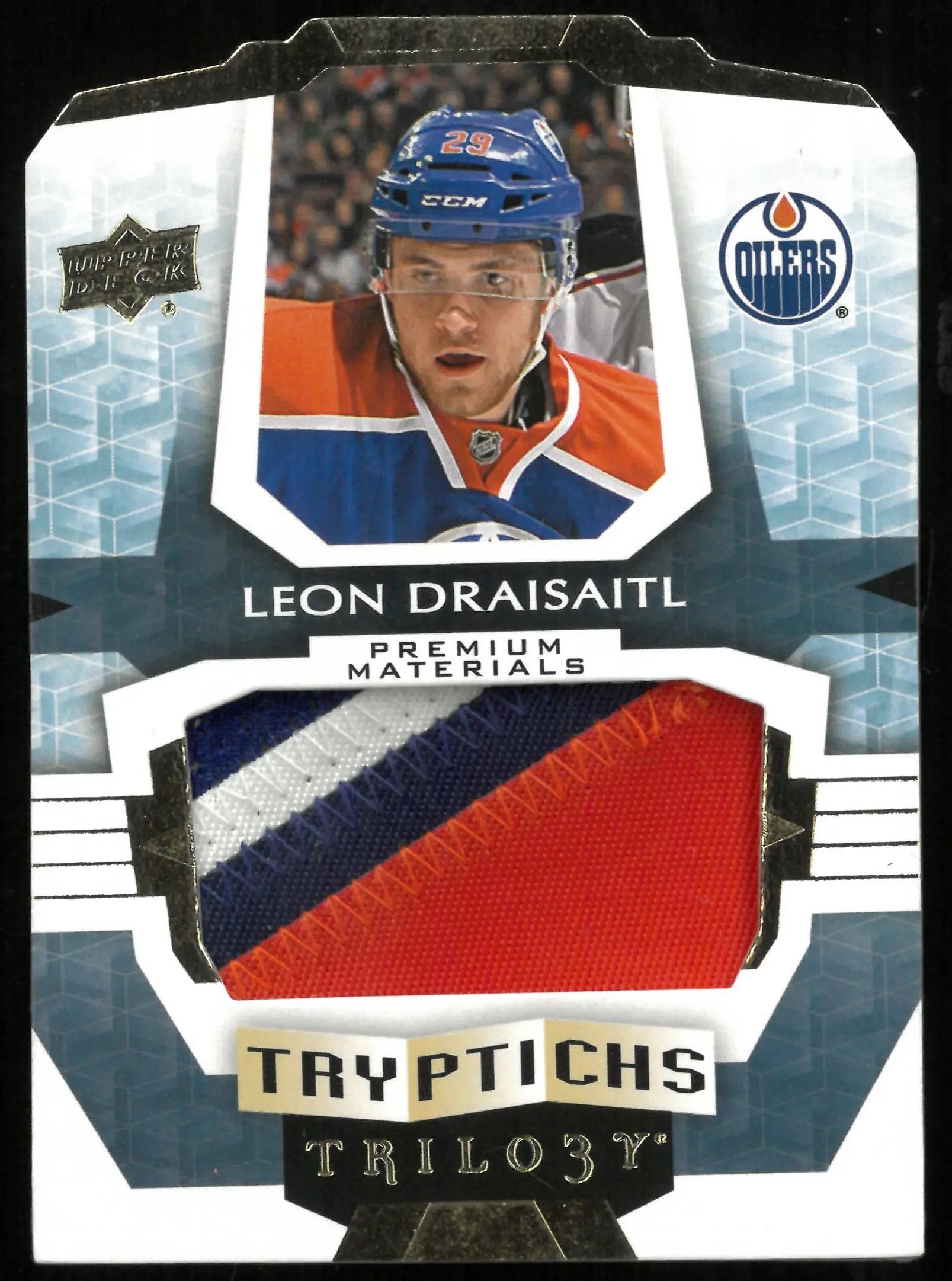 2016-17 Upper Deck Trilogy Leon Draisaitl Tryptchs Premium 3 Color Patch /49 