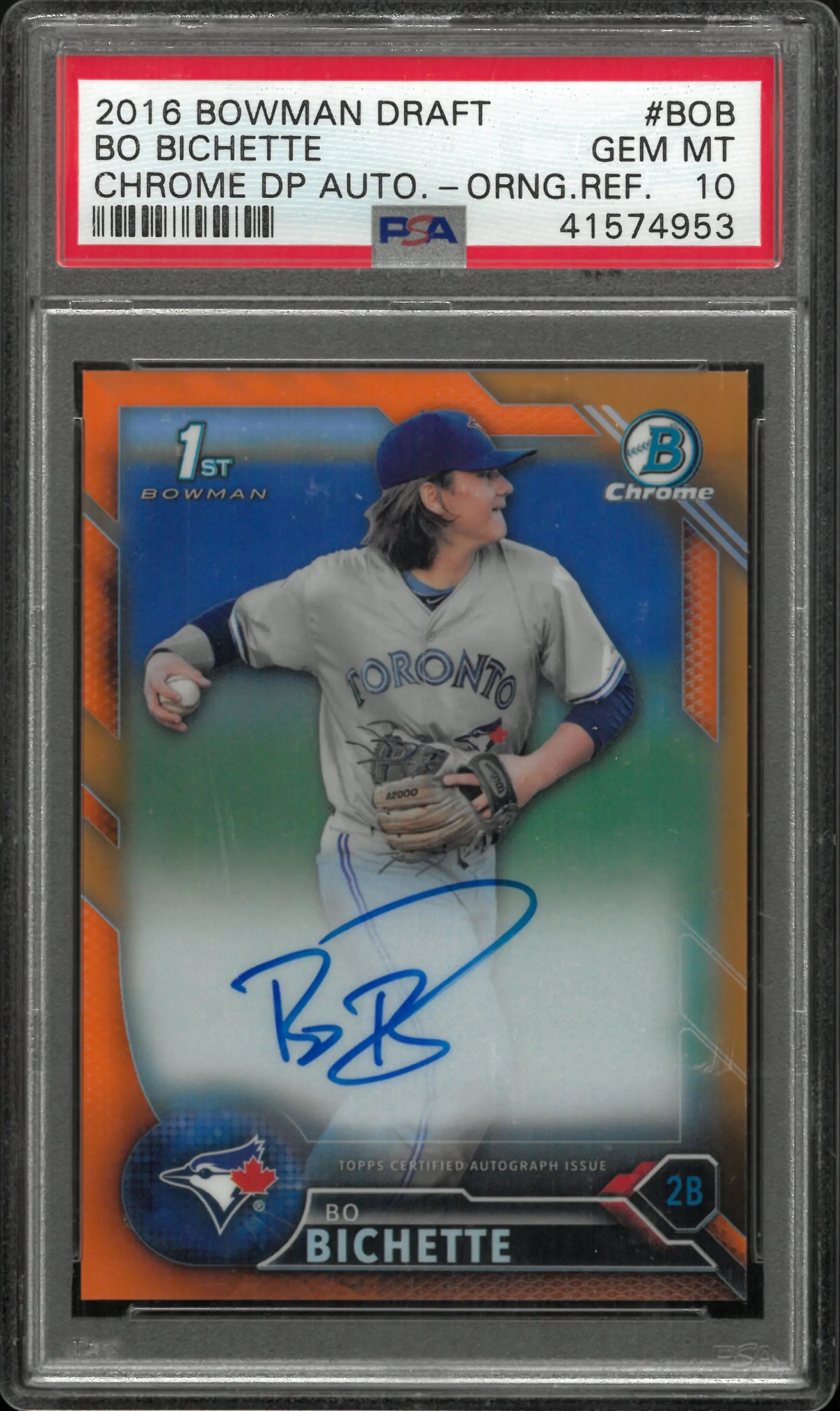 2016 1st Bowman Chrome Auto Bo Bichette RC Orange Refractor PSA 10 /25 