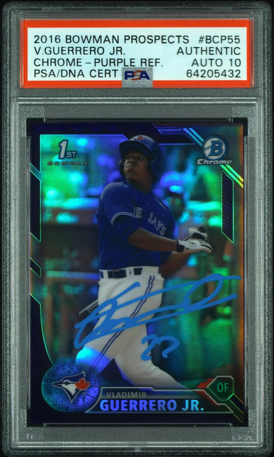 2016 1st Bowman Vladimir Guerrero Jr. Chrome Purple Ref. /250 Card Auto PSA Auth 