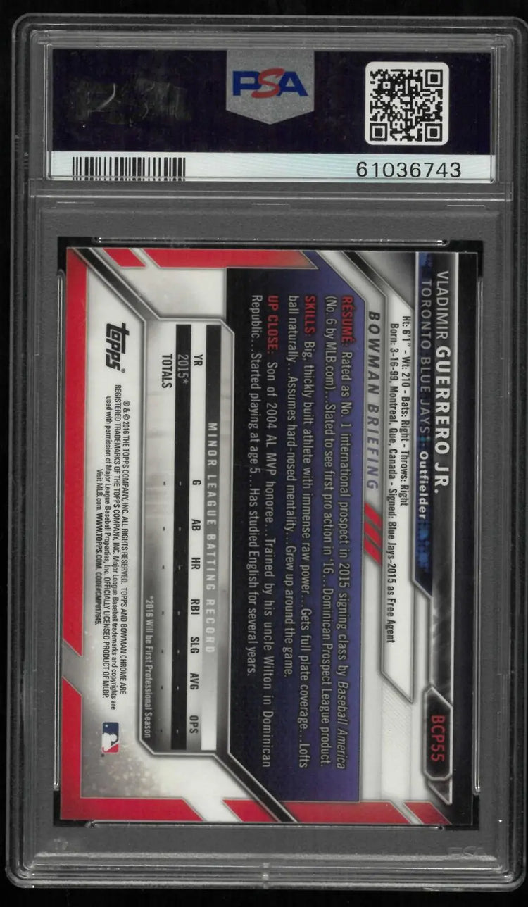 2016 Bowman Prospects Baseball 1st First Vladimir Guerrero Jr. Chrome PSA 10 