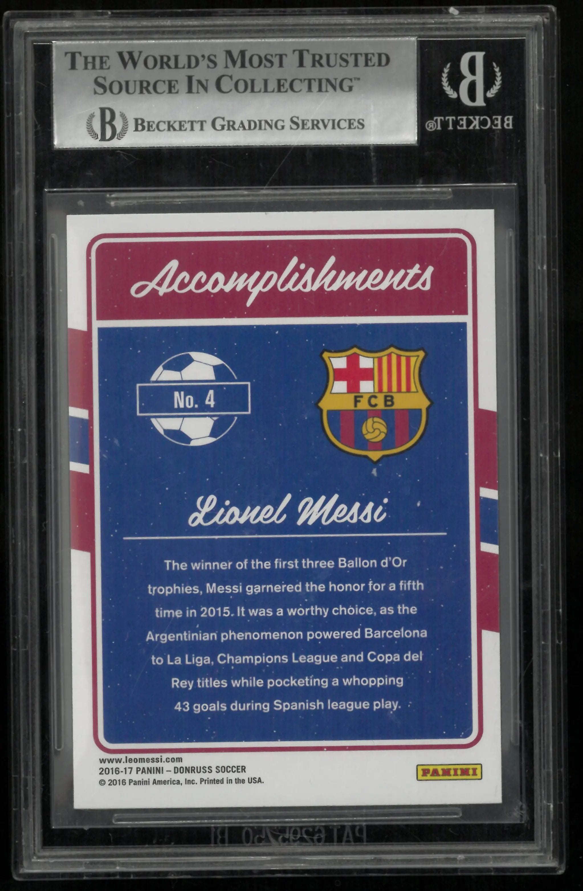 2016 Donruss Accomplishments Lionel Messi In Person Auto BGS Authentic 