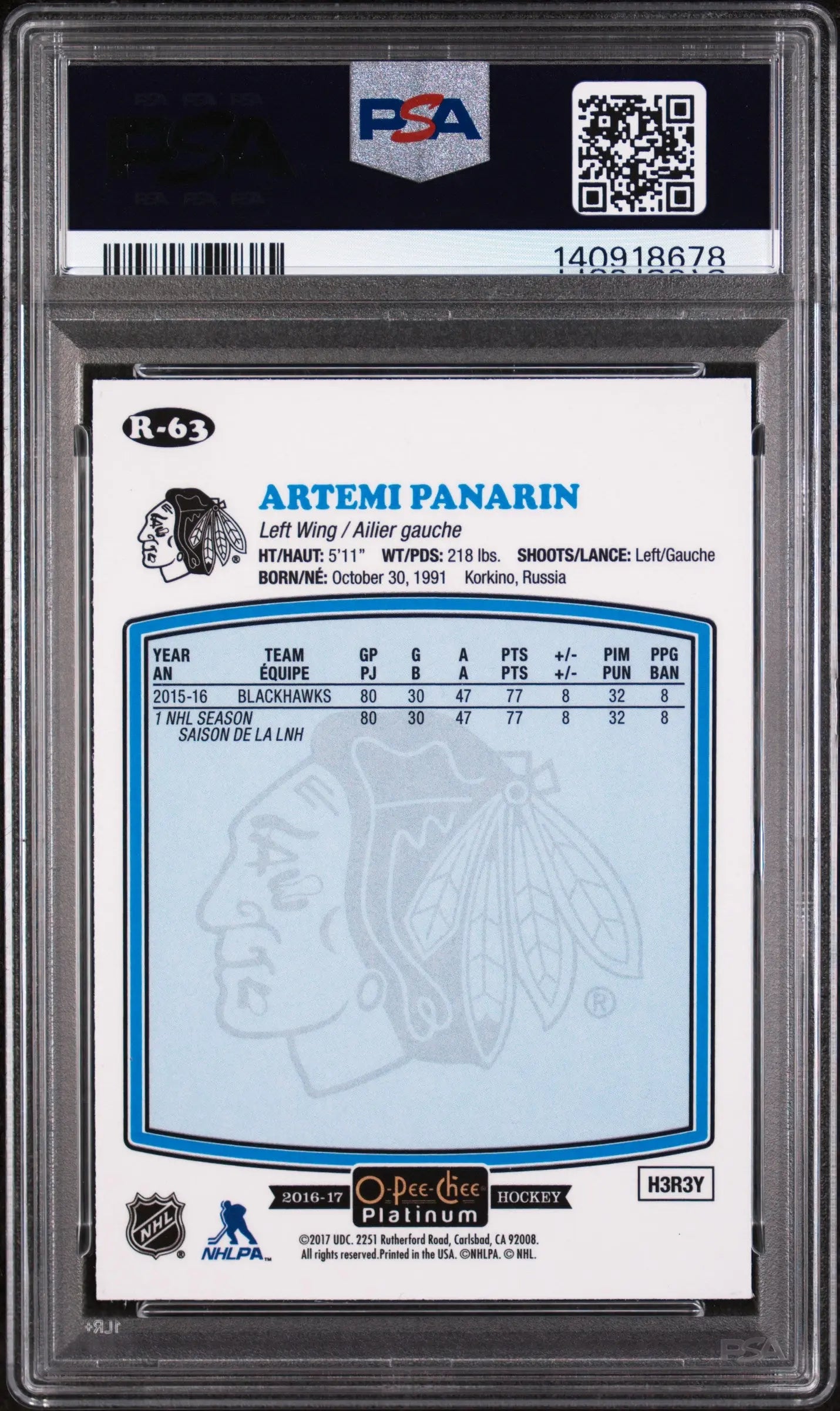 2016 O-Pee-Chee Platinum Retro Artemi Panarin #R63 PSA 9 
