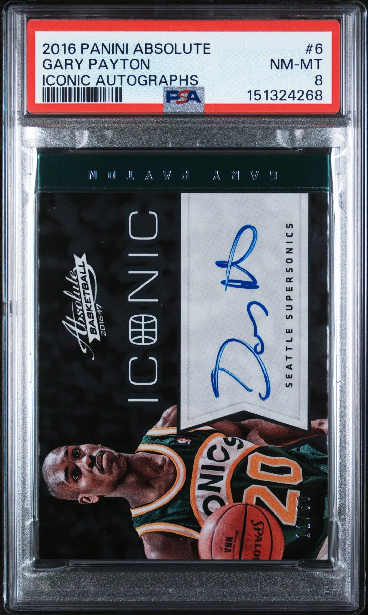 2016 Panini Absolute Iconic Auto Gary Payton #6 /60 PSA 8 