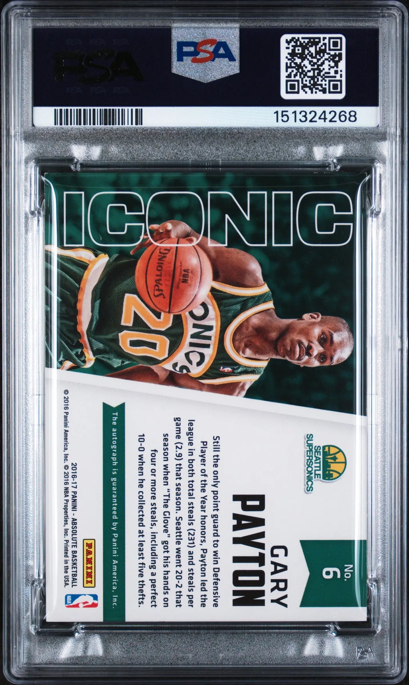 2016 Panini Absolute Iconic Auto Gary Payton #6 /60 PSA 8 