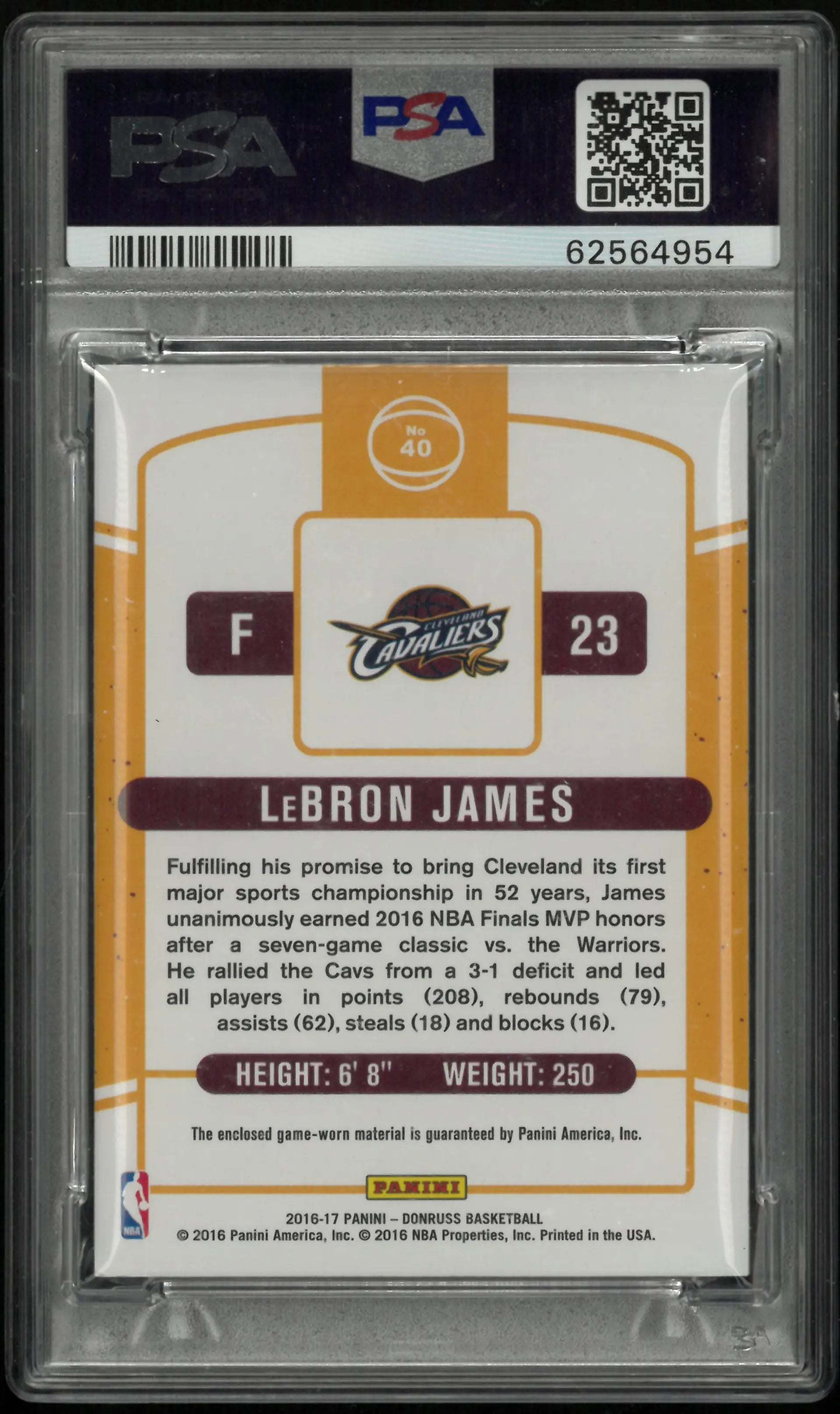 2016 Panini Donruss Jersey Series Patch LeBron James PSA 8 