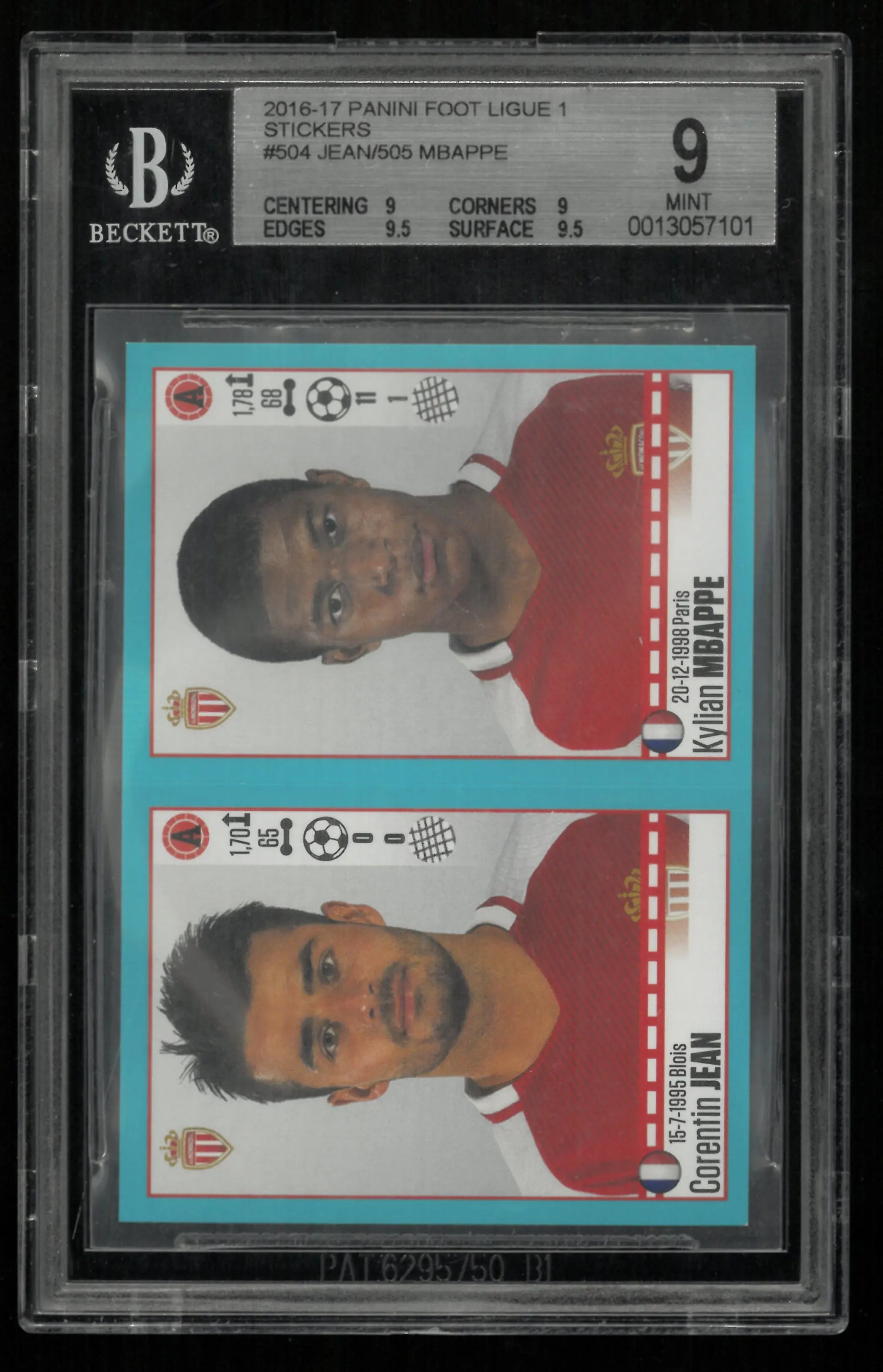 2016 Panini FOOT Ligue 1 Stickers Corentin Jean 505 Kylian Mbappe  BGS 9 