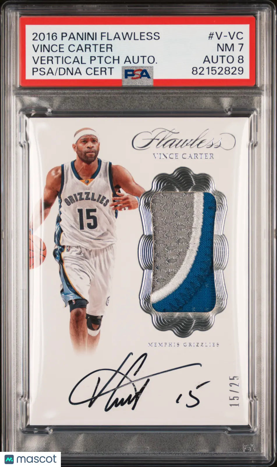 2016 Panini Flawless Basketball Vertical Patch Auto Vince Carter PSA 7 15/25 