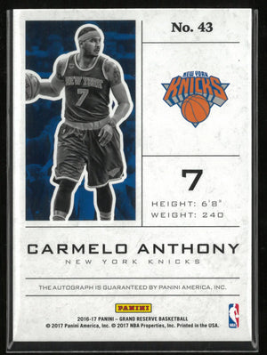 2016 Panini Grand Reserve Upper Tier Signature Carmelo Anthony 16/25 