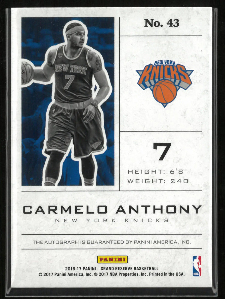 2016 Panini Grand Reserve Upper Tier Signature Carmelo Anthony 16/25 