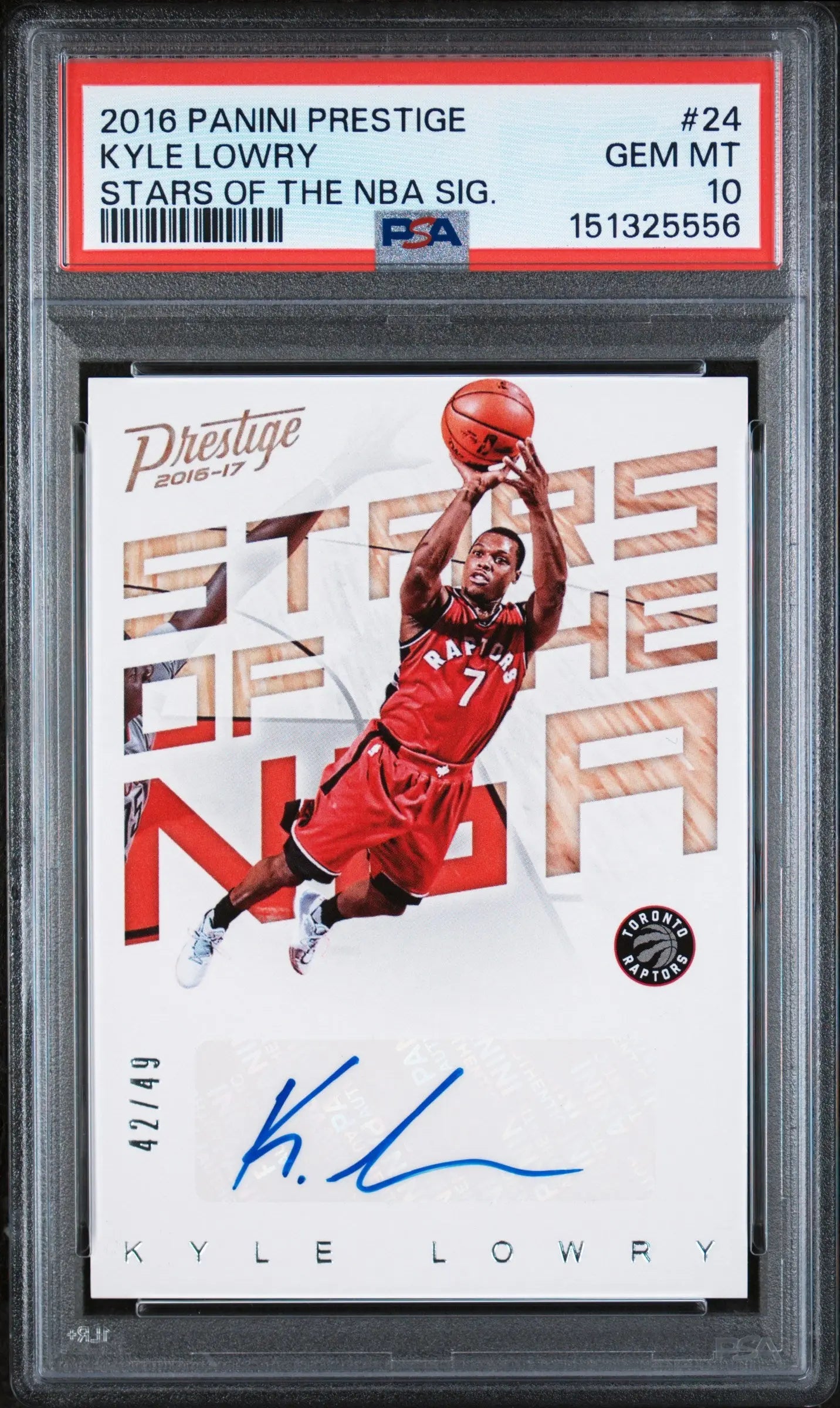 2016 Panini Prestige Stars Of The NBA Autograph Kyle Lowry Auto /49 PSA 10 