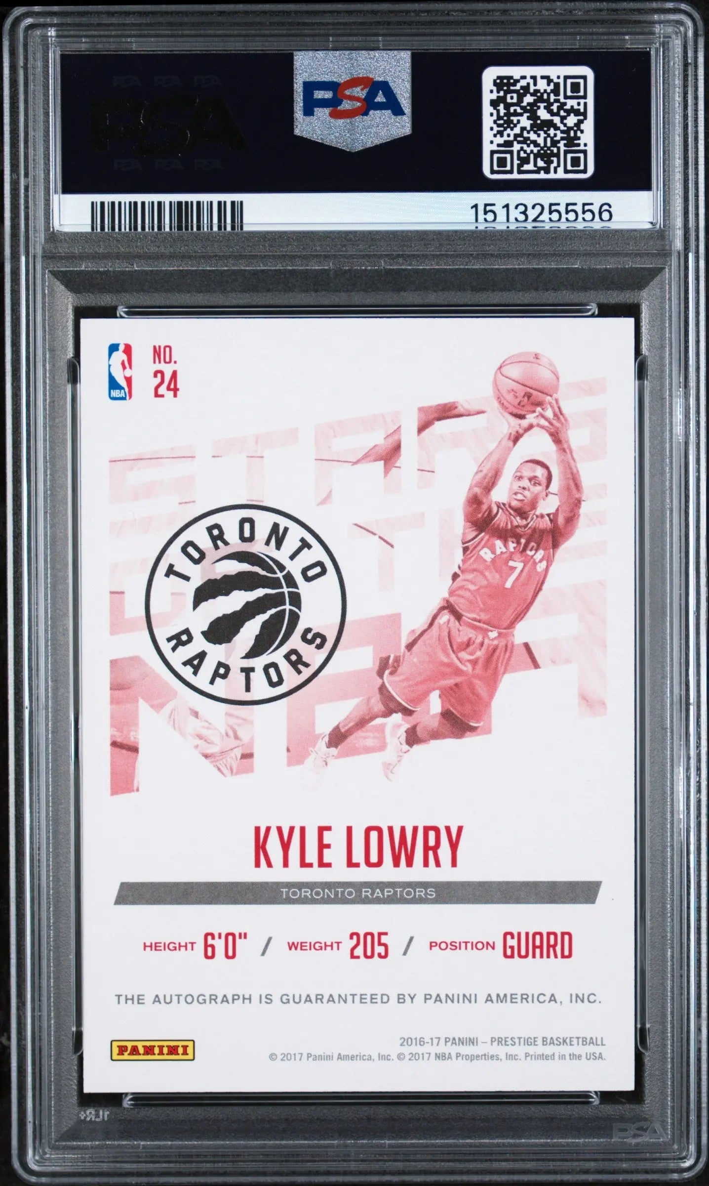 2016 Panini Prestige Stars Of The NBA Autograph Kyle Lowry Auto /49 PSA 10 