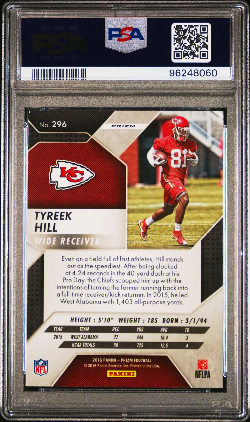 2016 Panini Prizm Football Rookie Tyreek Hill RC Flash Prizm PSA 10 