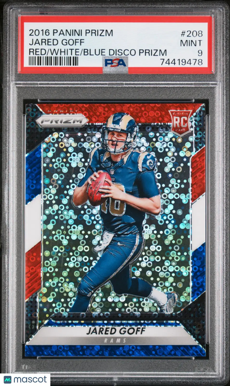 2016 Panini Prizm Jared Goff #208 Red White Blue Disco PSA 9 