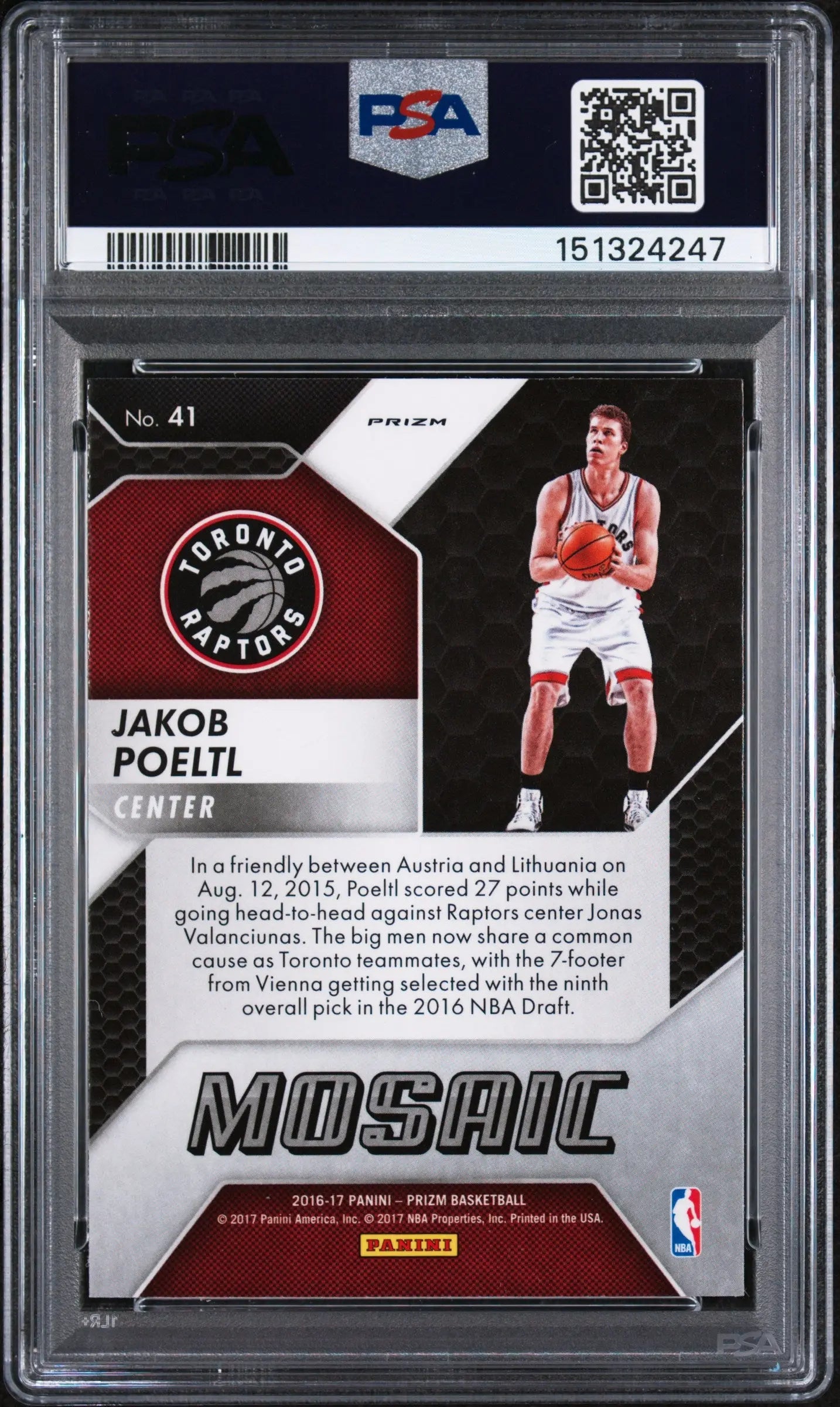 2016 Panini Prizm Mosaic Red Rookie Jakob Poeltl #41 PSA 9 