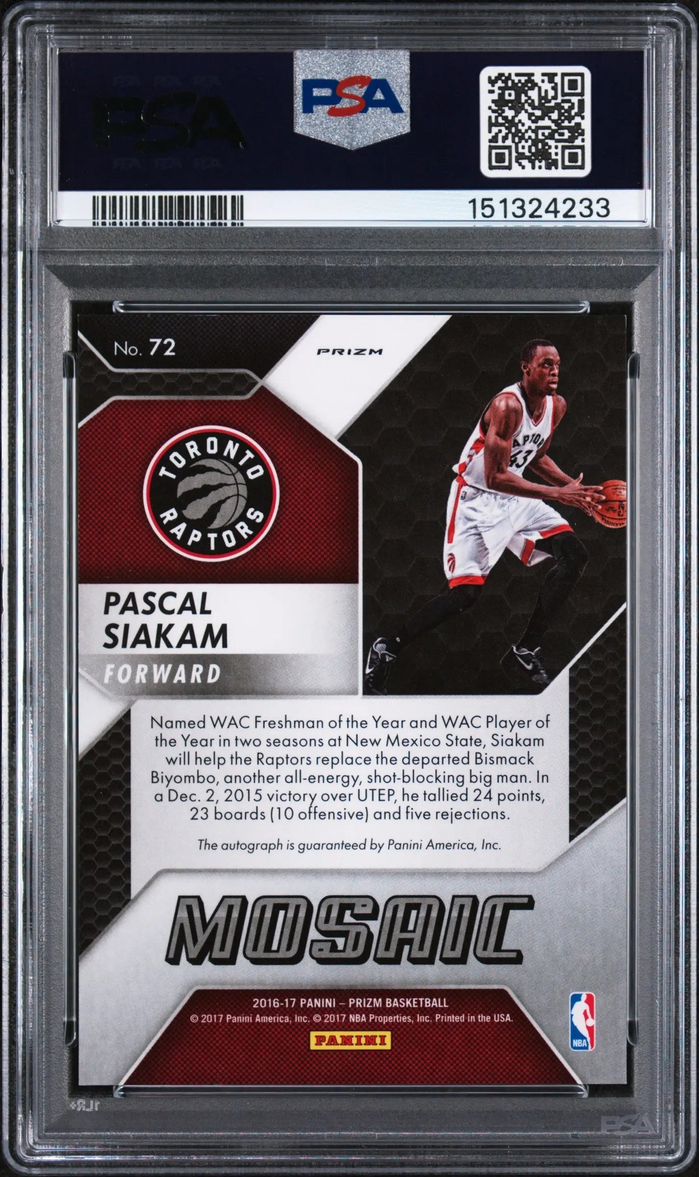 2016 Panini Prizm Mosaic Rookie Autograph Pascal Siakam Auto RC PSA 9 
