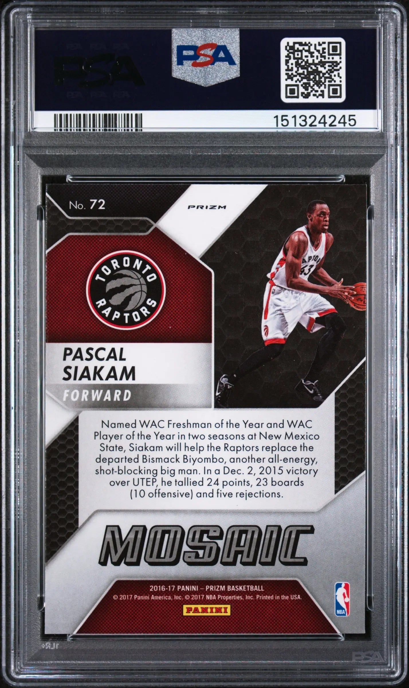2016 Panini Prizm Mosaic Rookie Pascal Siakam Blue RC PSA 10 
