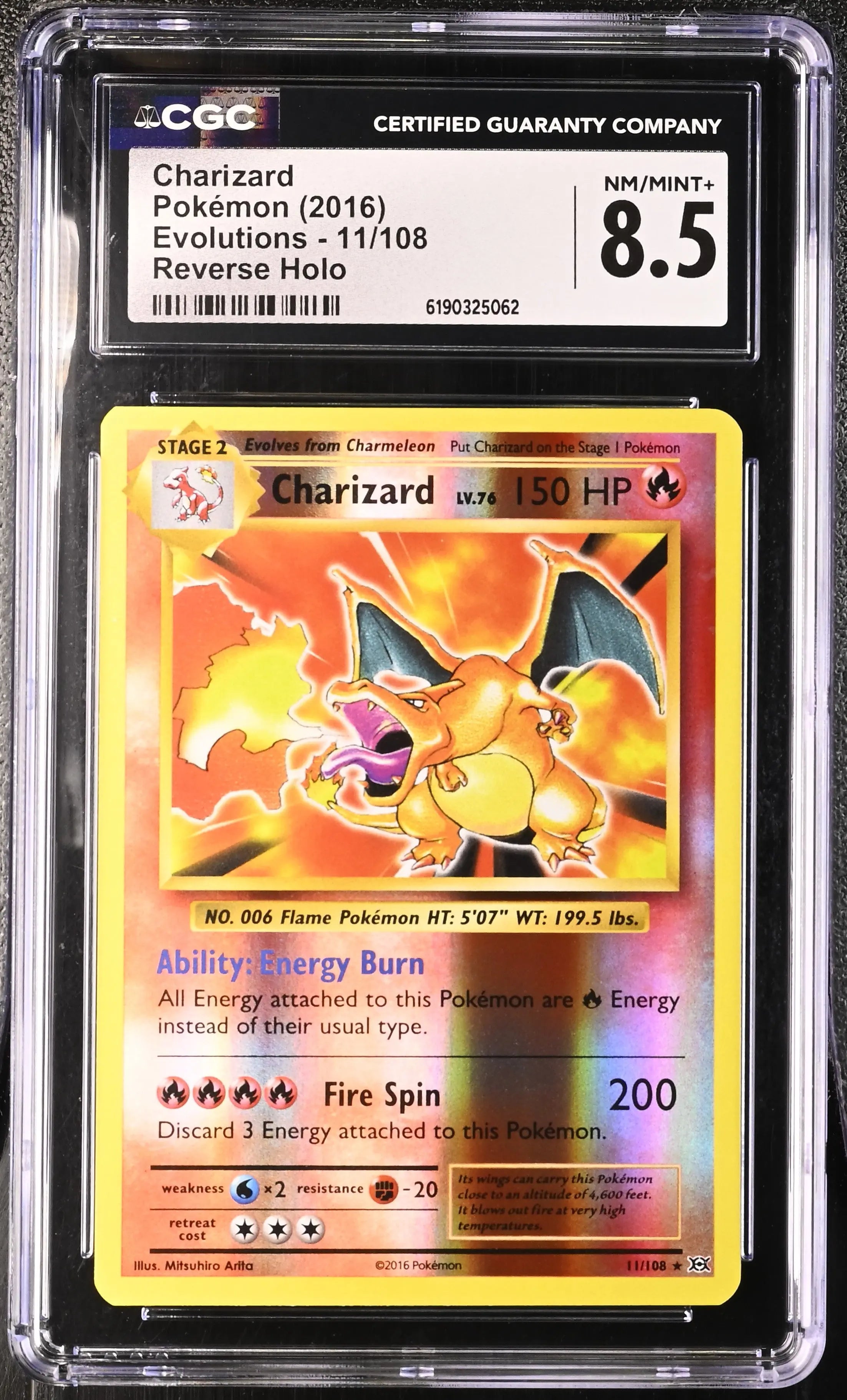 2016 Pokemon Evolutions Charizard Reverse Holo 11/108 CGC 8.5 