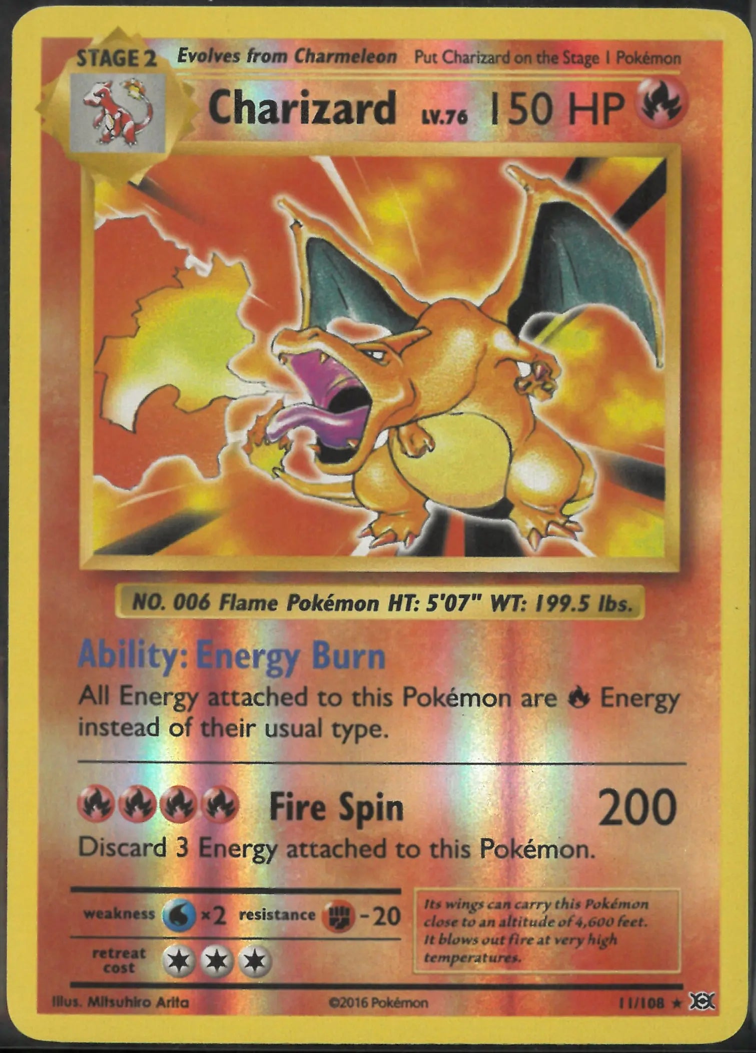 2016 Pokemon Evolutions Reverse Holofoil Charizard 11/108 