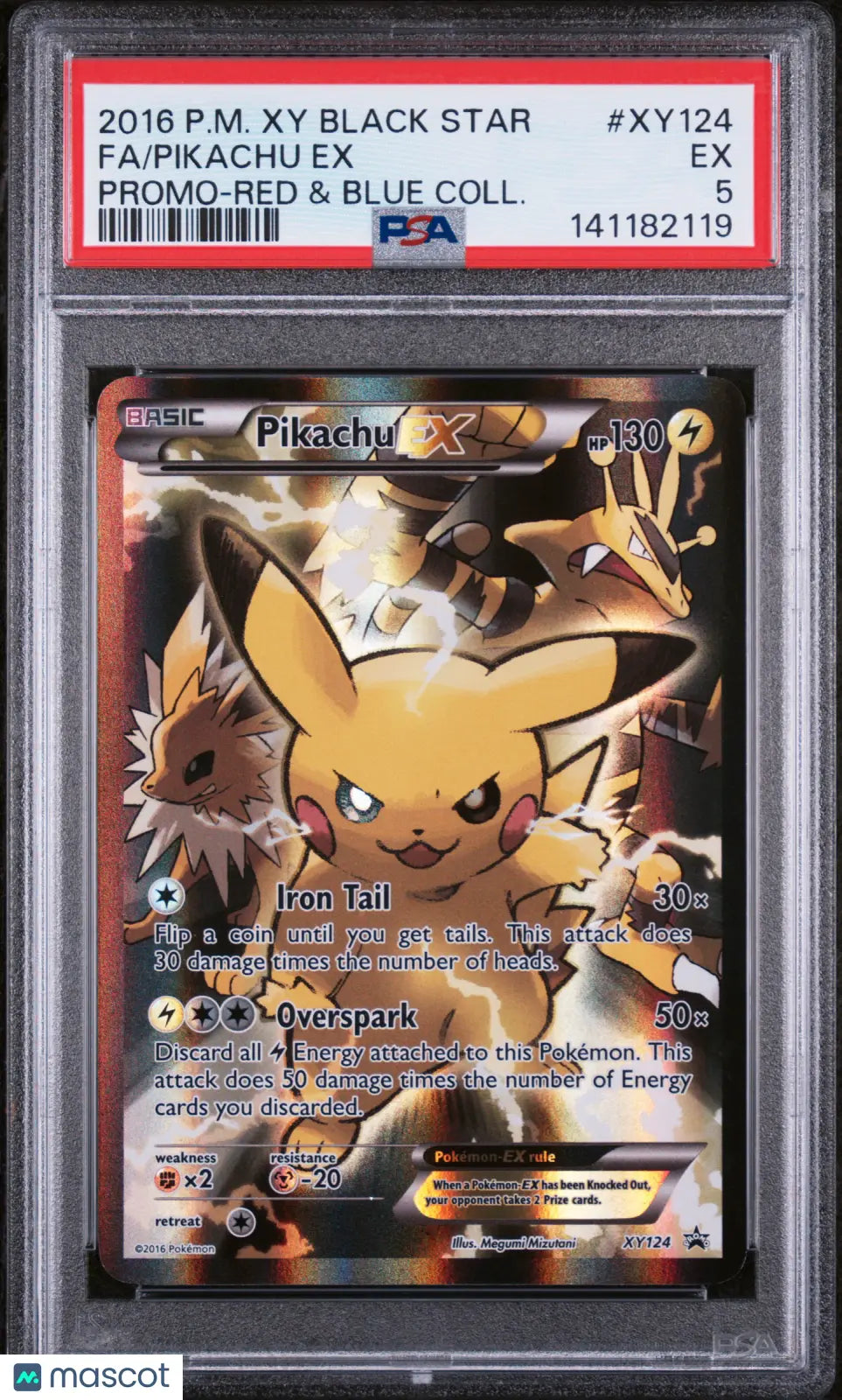 2016 Pokemon XY Black Star Promo Pikachu EX Promo-Red Blue Coll. Fa PSA 5 #XY124 