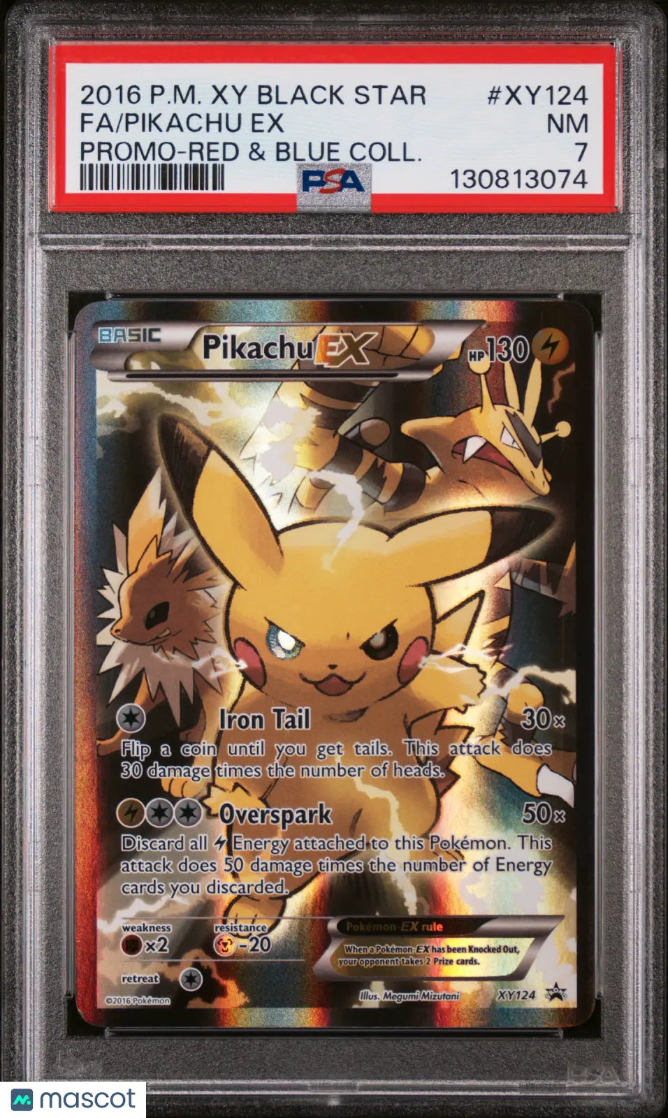 2016 Pokemon XY Black Star Promo Pikachu EX Promo-Red Blue Coll. Fa PSA 7 #XY124 