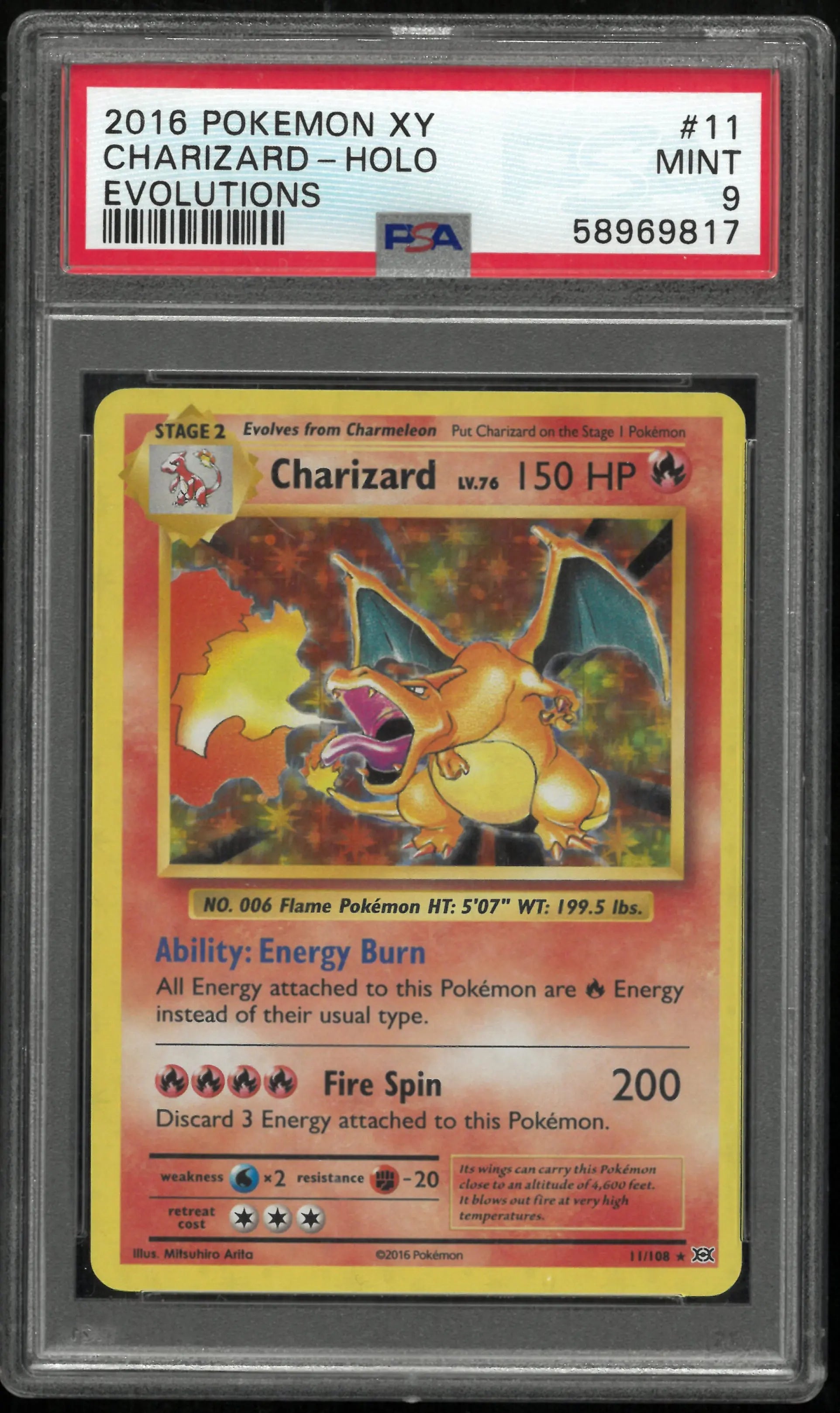 2016 Pokemon XY Evolutions Charizard Evolutions PSA 9 11/108 