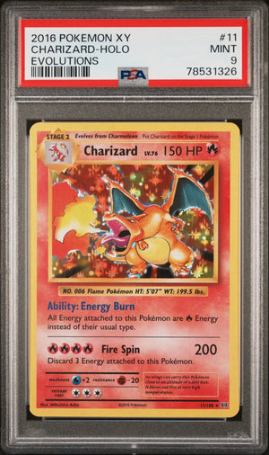 2016 Pokemon XY Evolutions Charizard Holo Evolutions PSA 9 11/108 