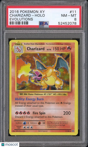 2016 Pokemon Xy Evolutions Charizard Holo Evolutions PSA 8 #11 