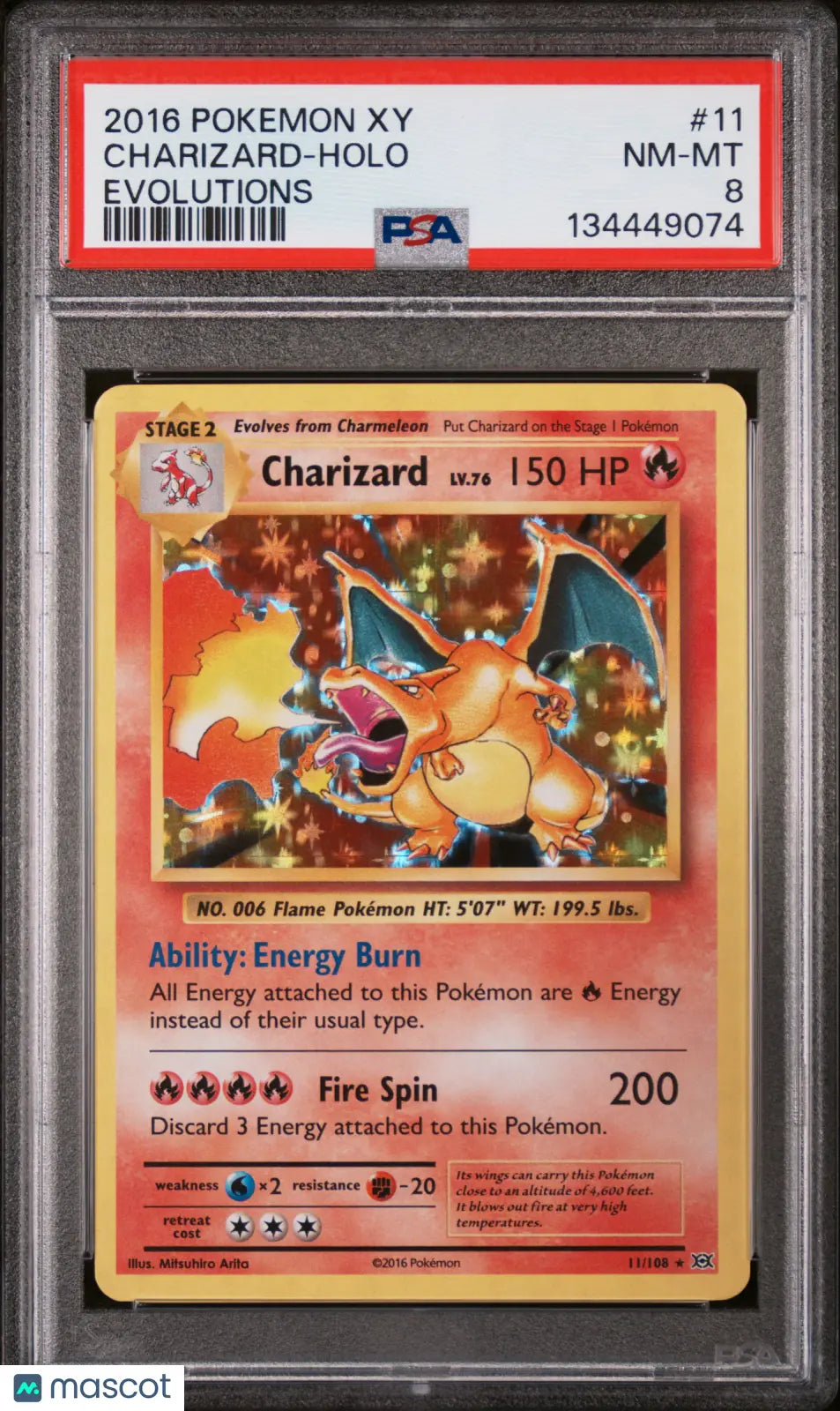 2016 Pokemon Xy Evolutions Holofoil Charizard 11/108 PSA 8 