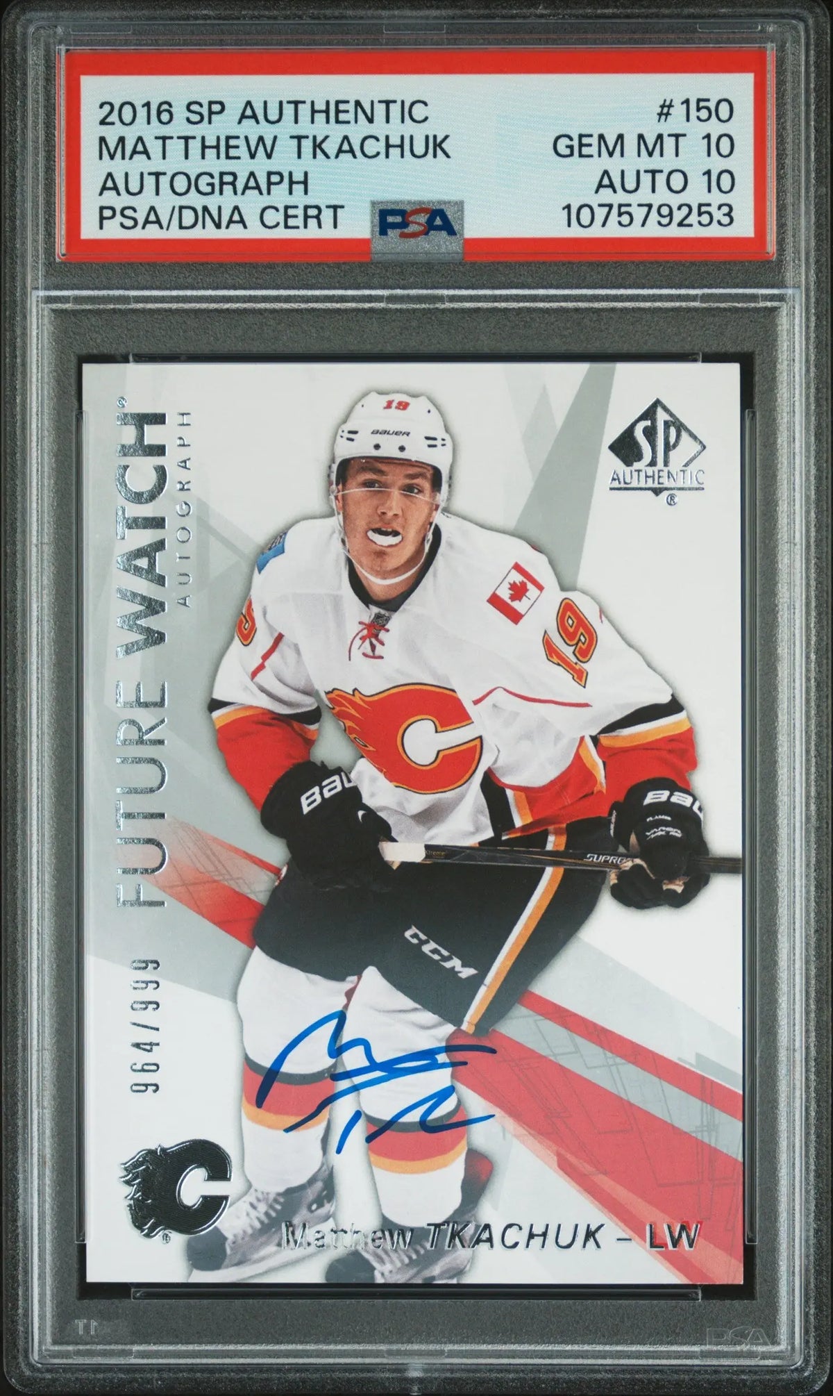 2016 Sp Authentic Future Watch Rookie  Autograph Matthew Tkachuk /999 RC PSA 10 