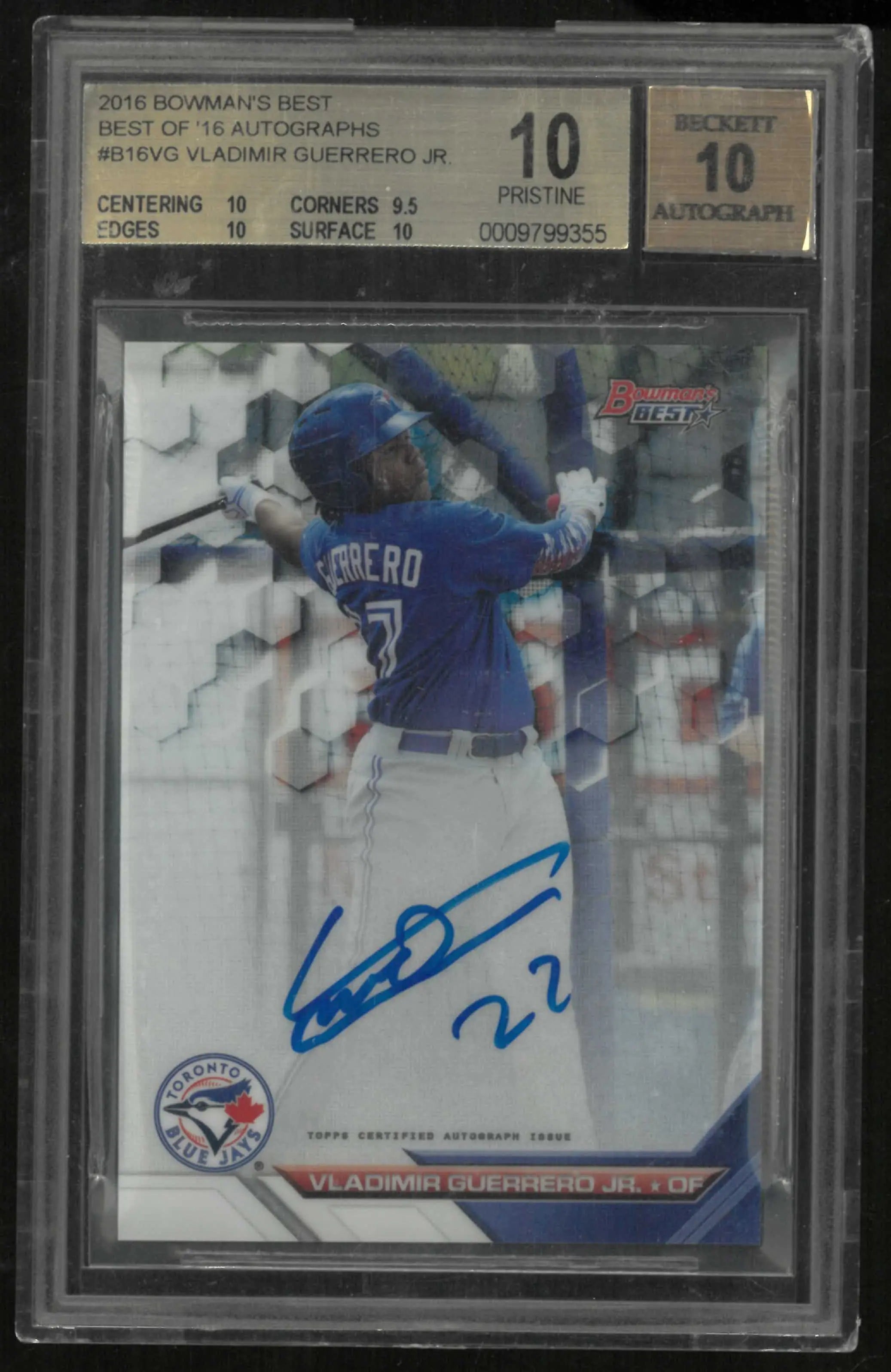 2016 Topps Bowman Best Autograph Vladimir Guerrero Jr. BGS 10 Auto 10 