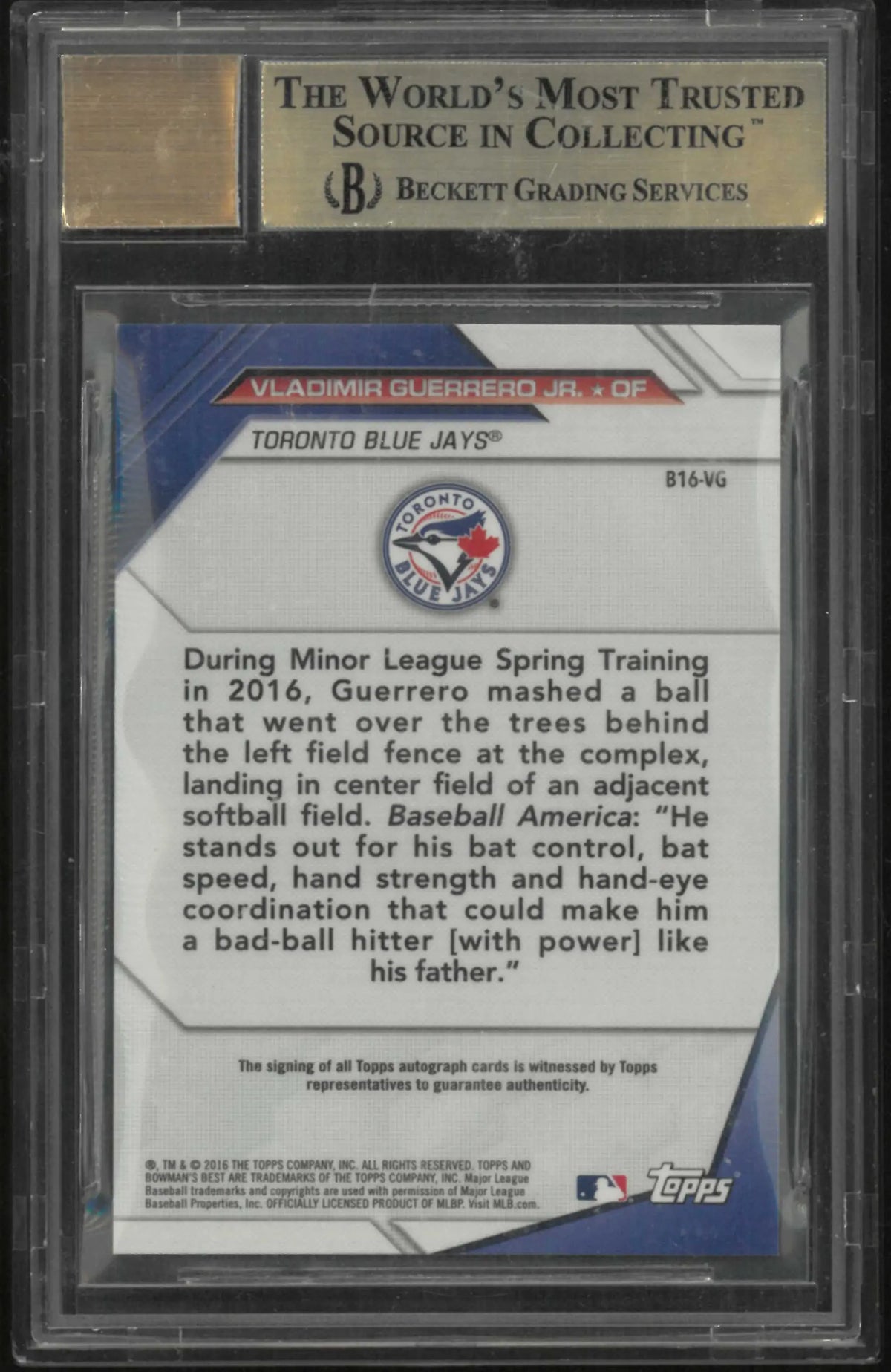2016 Topps Bowman Best Autograph Vladimir Guerrero Jr. BGS 10 Auto 10 