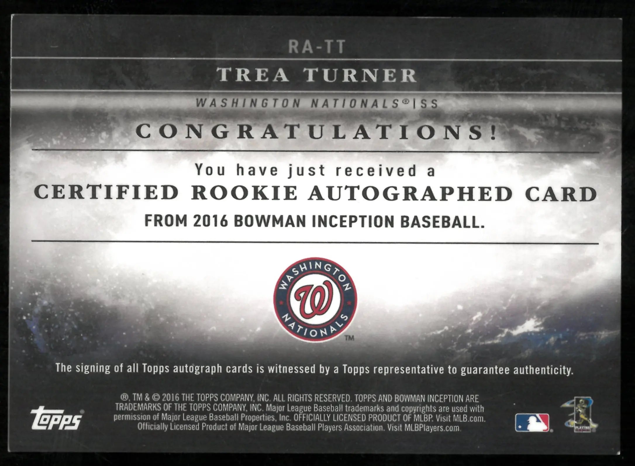 2016 Topps Bowman Inception Baseball Rookie Auto Trea Turner /99 