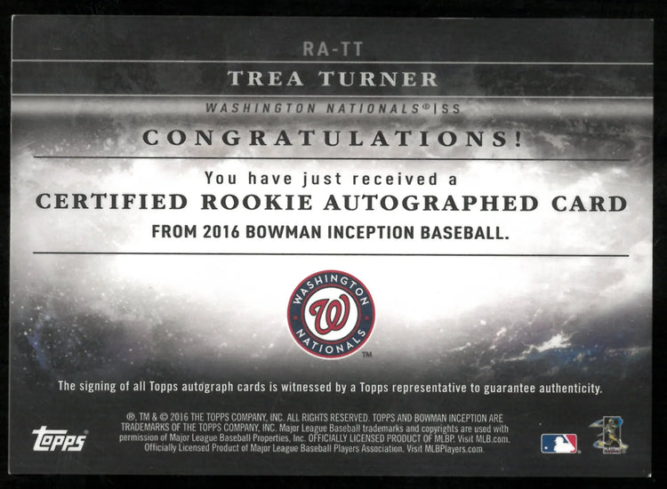 2016 Topps Bowman Inception Baseball Rookie Auto Trea Turner /99 