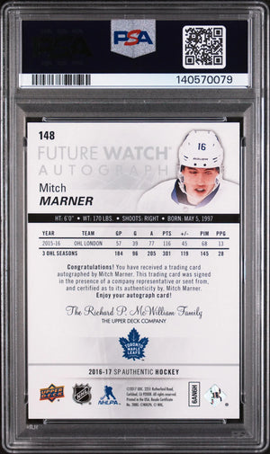 2016 UD SP Authentic Future Watch Rookie Mitch Marner Autograph Auto/999 RC PSA9 