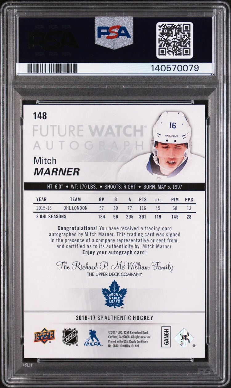 2016 UD SP Authentic Future Watch Rookie Mitch Marner Autograph Auto/999 RC PSA9 