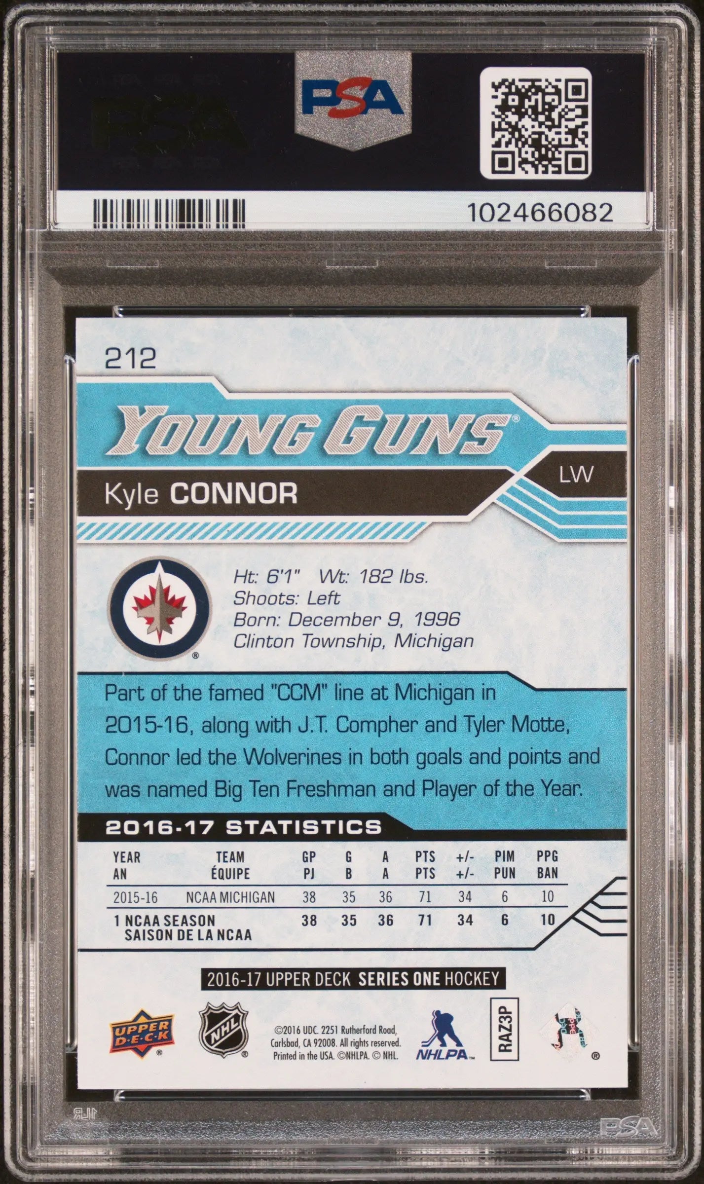 2016 Upper Deck Kyle Connor #212 PSA 10 