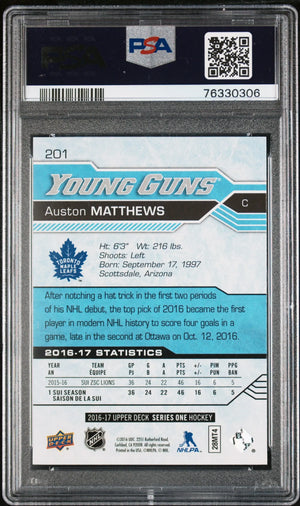 2016 Upper Deck Series 1 Young Guns Rookie Auston Matthews RC PSA 9 