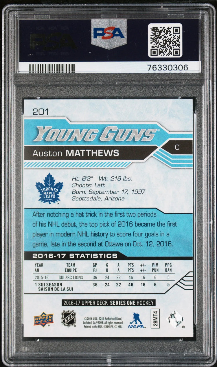 2016 Upper Deck Series 1 Young Guns Rookie Auston Matthews RC PSA 9 