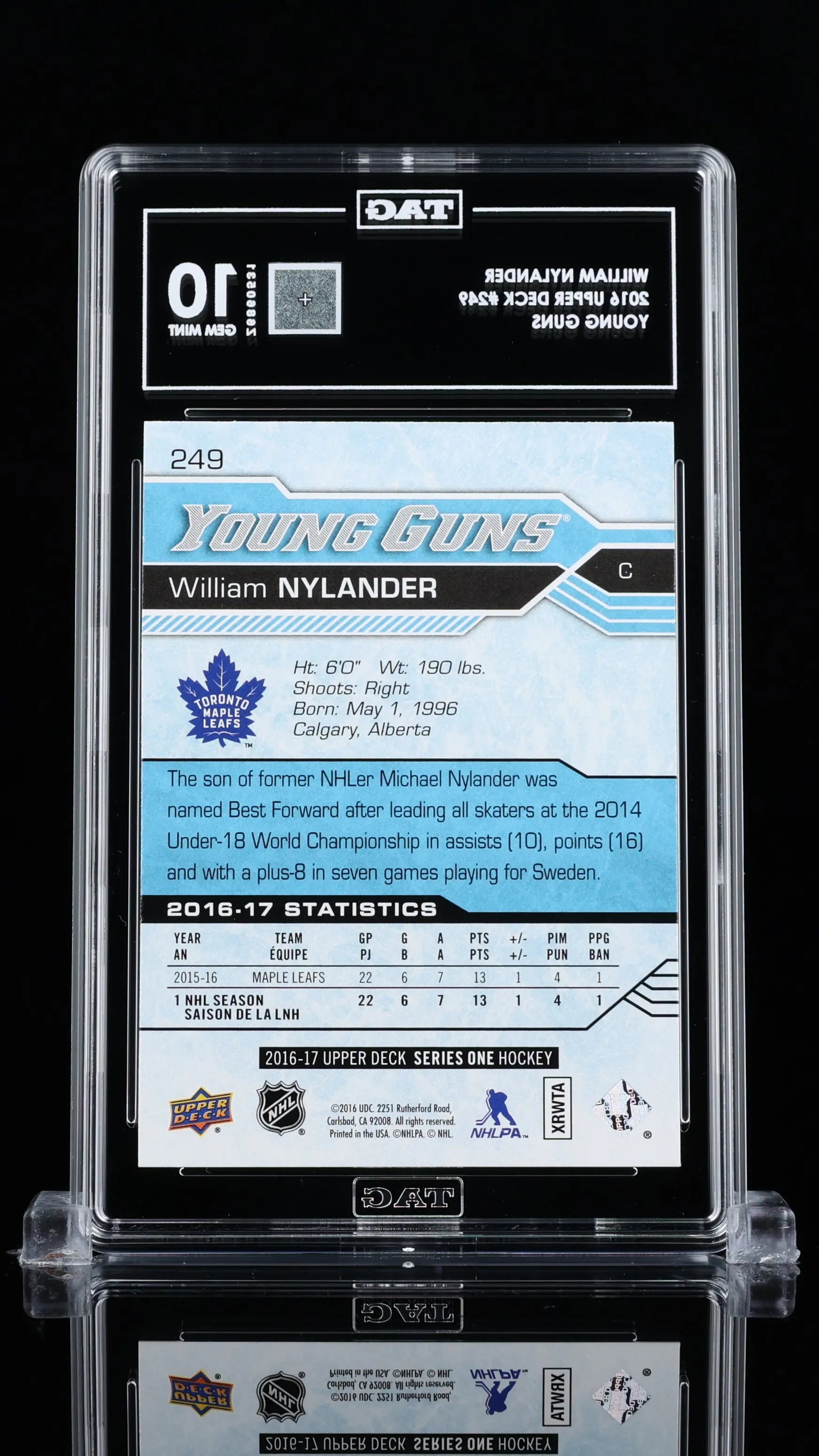2016 Upper Deck Series One William Nylander Young Guns RC Rookie #249 TAG 10 