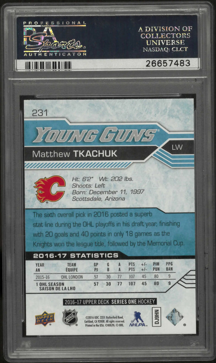 2016 Upper Deck Series One Young Guns Rookie Matthew Tkachuk RC PSA 10 