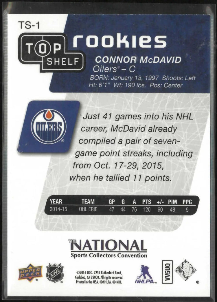 2016 Upper Deck The Nationals Top Shelf Rookies Connor McDavid 