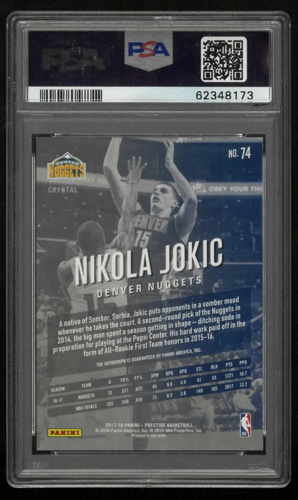 2017-18 Panini Prestige Bonus Shots Autograph Nikola Jokic Auto Crystal PSA 9 
