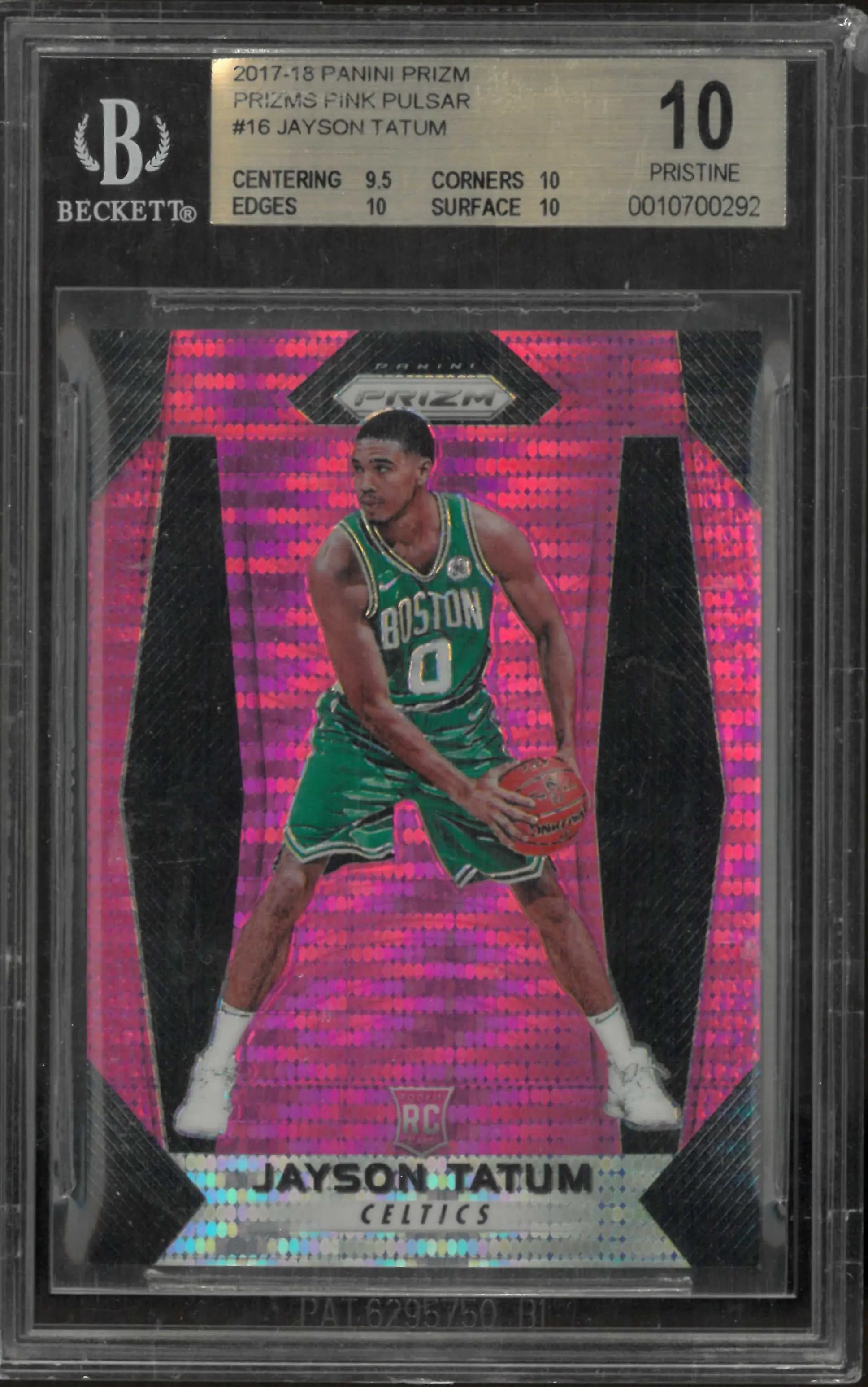 2017-18 Panini Prizm Prizms Pink Pulsar #16 Jayson Tatum Rookie /42 BGS 10.0 