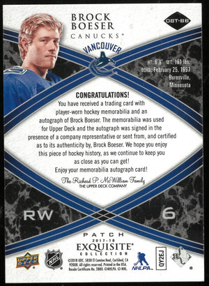 2017-18 UD Exquisite Col. Brock Boeser RC Rookie Patch Auto /25 