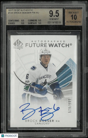 2017-18 UD SP Authentic Future Watch Rookie Auto Brock Boeser BGS 9.5 Auto 10 