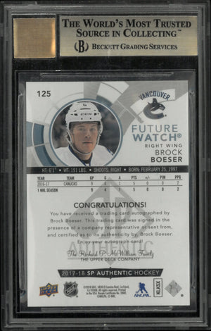 2017-18 UD SP Authentic Future Watch Rookie Auto Brock Boeser BGS 9.5 Auto 10 