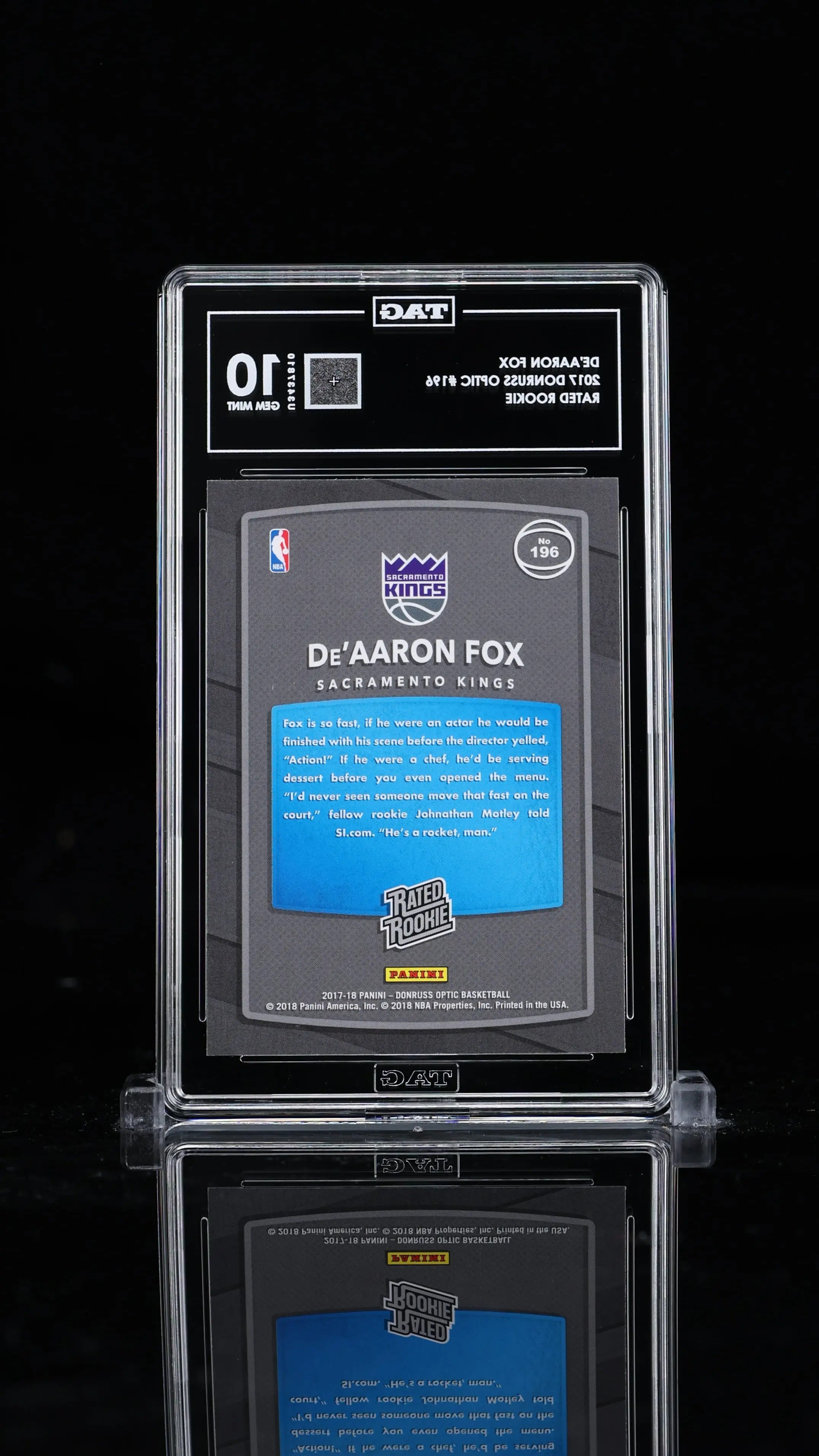 2017 Donruss Optic Basketball De'Aaron Fox Rated Rookie TAG 10 