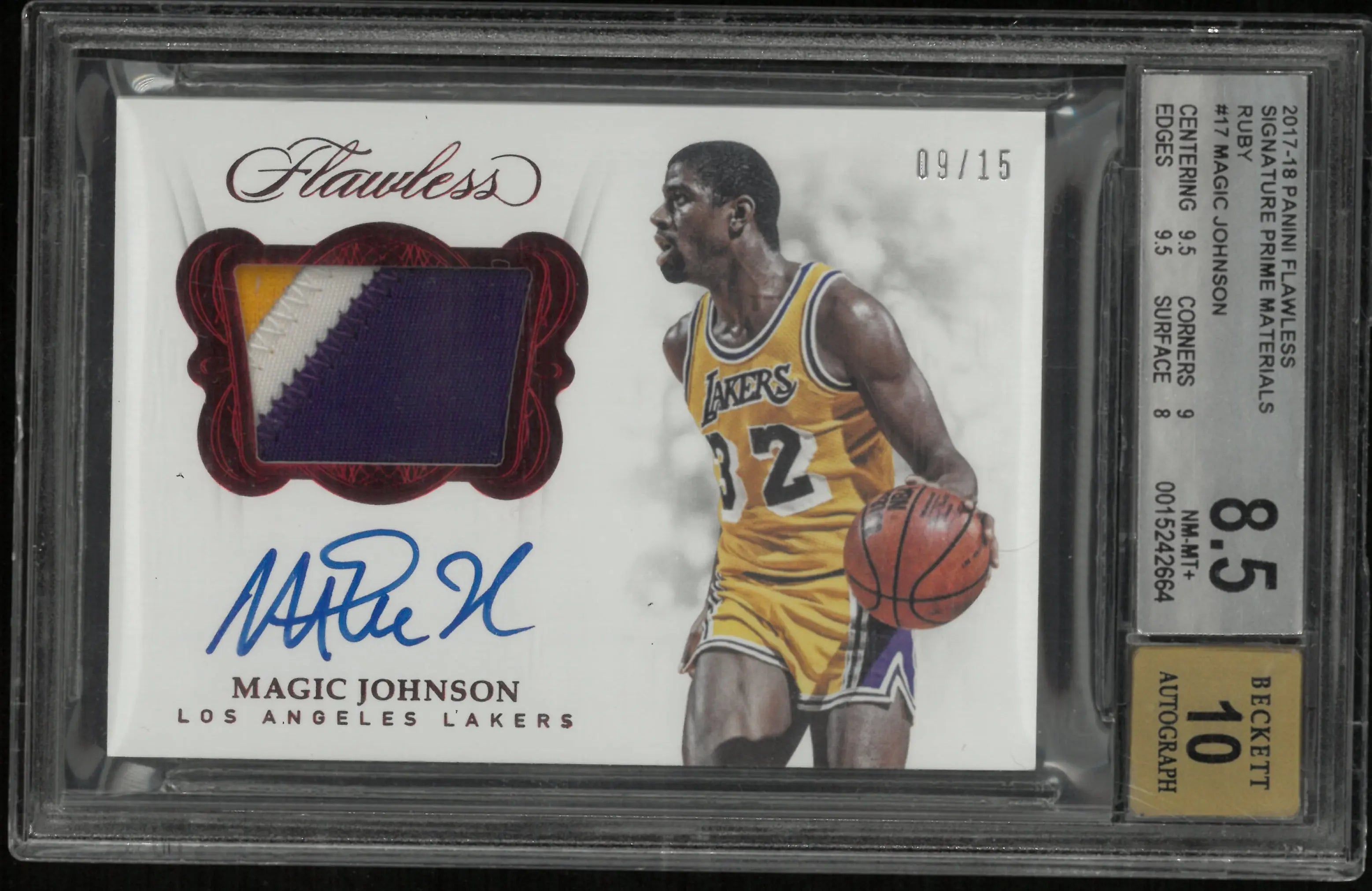 2017 Flawless Signature Auto Prime Materials Ruby Magic Johnson BGS 8.5 /15 