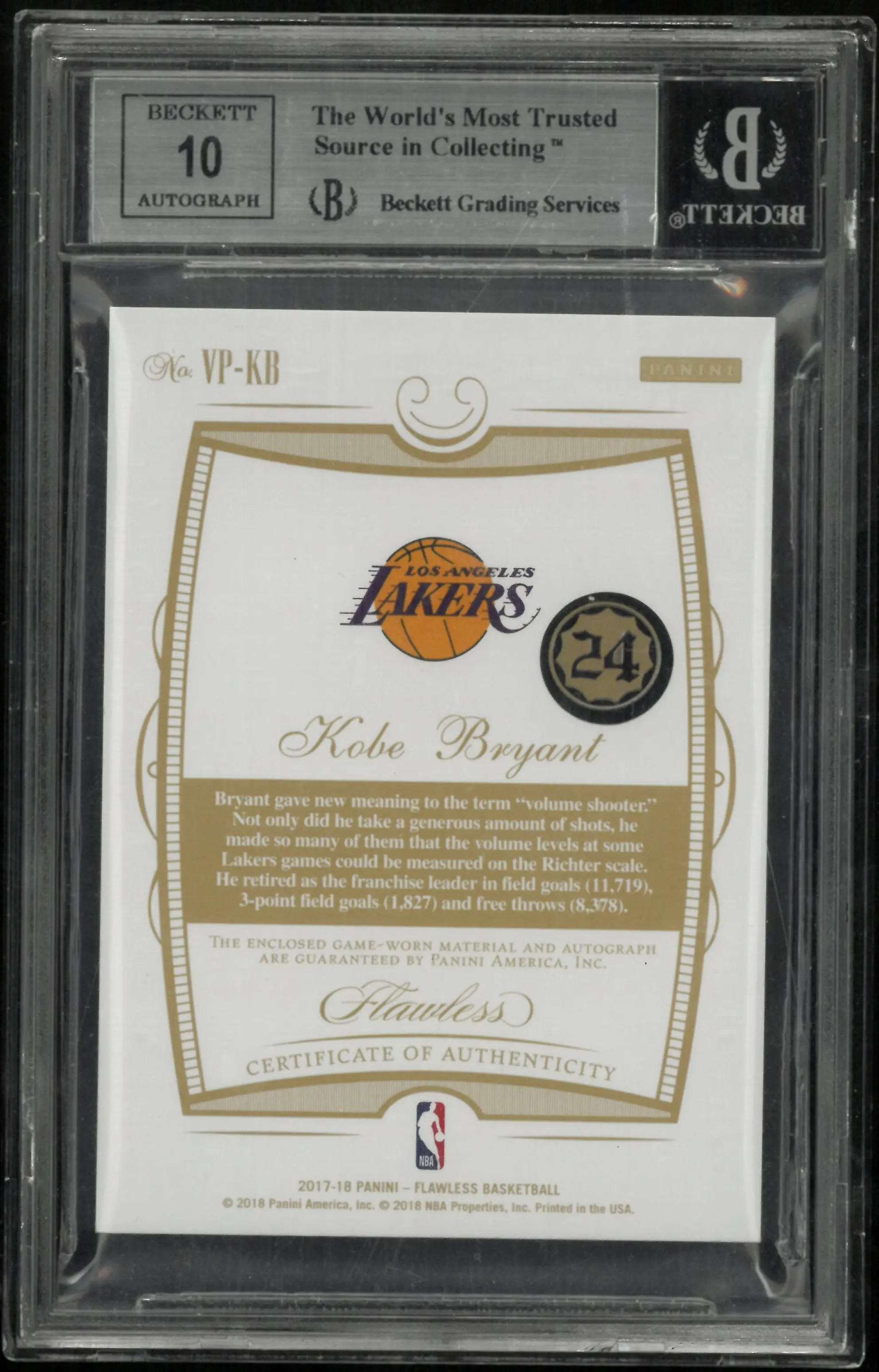 2017 Flawless Vertical Patch Autographs Auto Ruby Kobe Bryant /15 BGS 9 Auto 10 